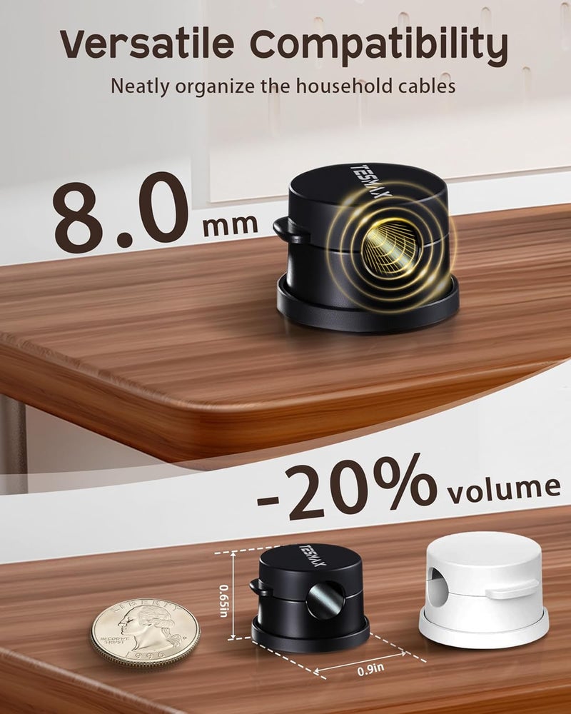 Tesmax Magnetic Cable Clips 360° Rotation Cord Holder, 12 Pack Cord Organizer 1s Lock Cable Smooth Adjustable Desk Organizers and Accessories, Adhesive Cord Clips for Nightstand,Phone,Wall,Car,Home Office - Image 5